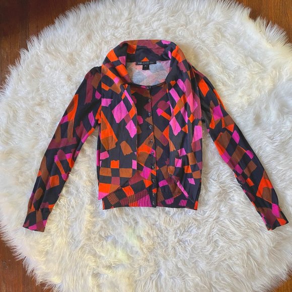 Marc Jacobs Sweaters - Marc Jacobs Black Cardigan with Pink and Orange Geometric Print